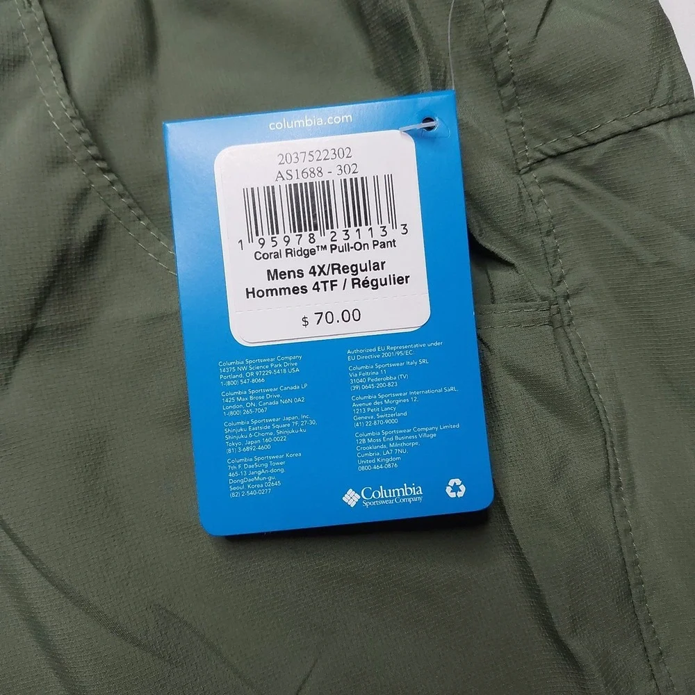 Columbia Men Coral Ridge Pull-On Pant‎ Mosstone Size 4xl